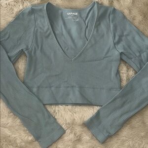 Garage Women's Ribbed V-Neck Crop Top - Light Green/Blue